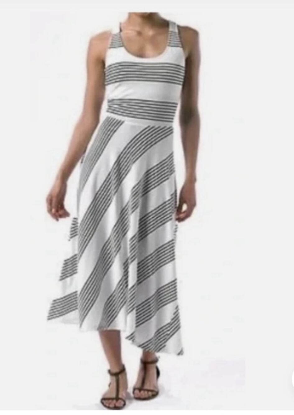 Patagonia Splendor Dress 58910 Black White Striped Maxi Shelf Bra L